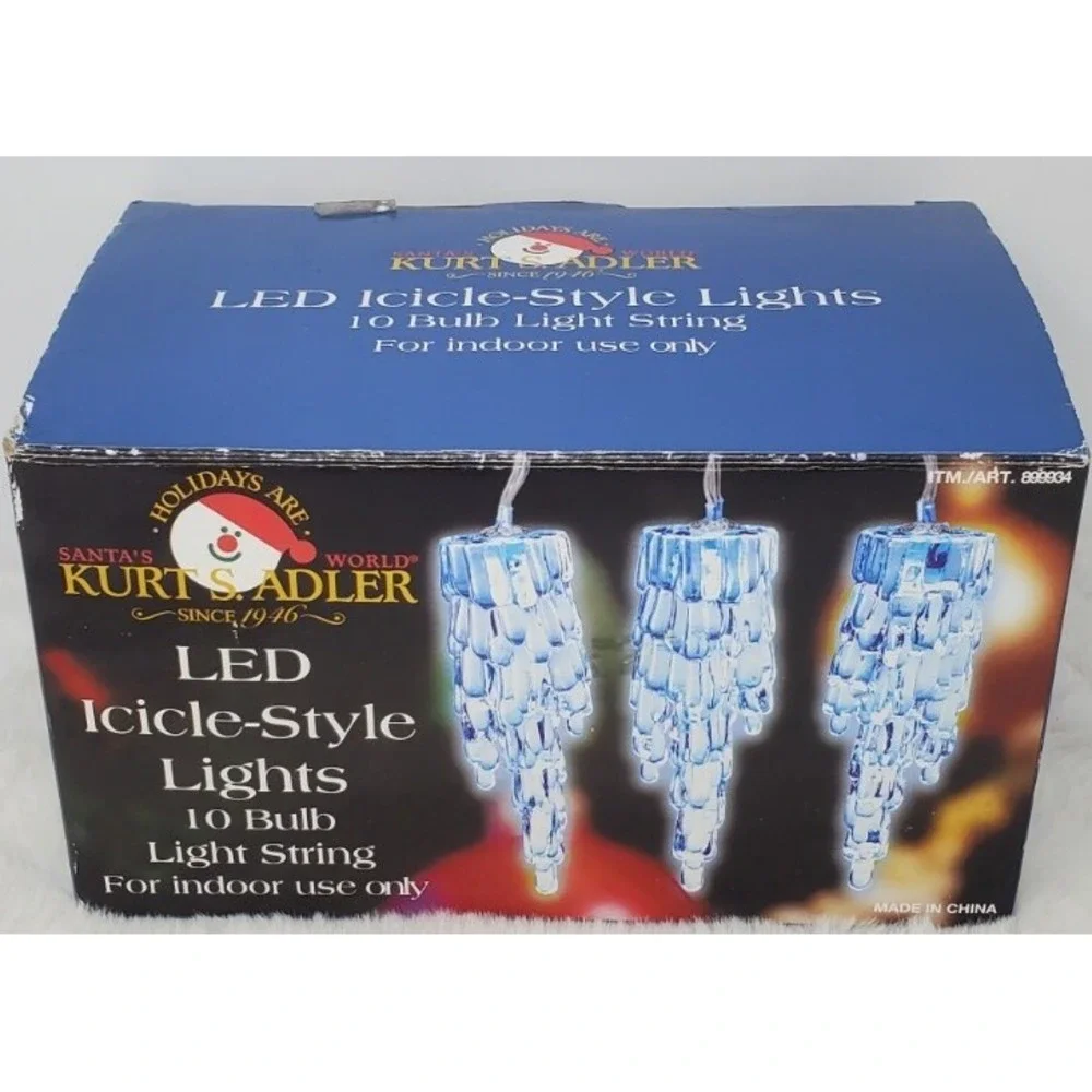 Kurt S. Adler Indoor LED Icicle-Style Lights 10 Bulb String w/Mounting Clips VTG